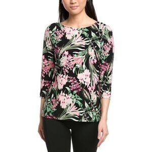 Jones New York Womens  Button Shoulder Print Top, Black